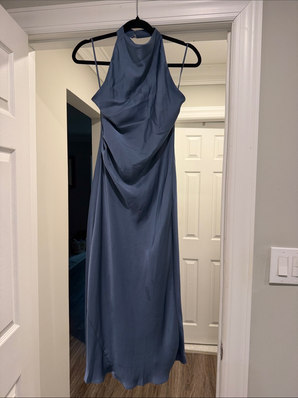 Aritzia Slate Blue Halter Neck Evening Dress